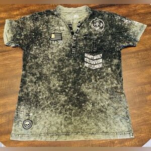 Affliction Men’s S/S Black/Green Quarter Button Up T-shirt-2XL